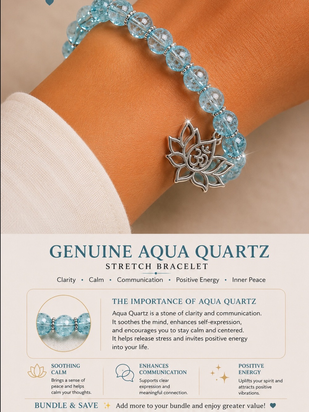 2 for $30 Quartz, Genuine,  Hand Beaded Lotus/Om Pendant Bracelet